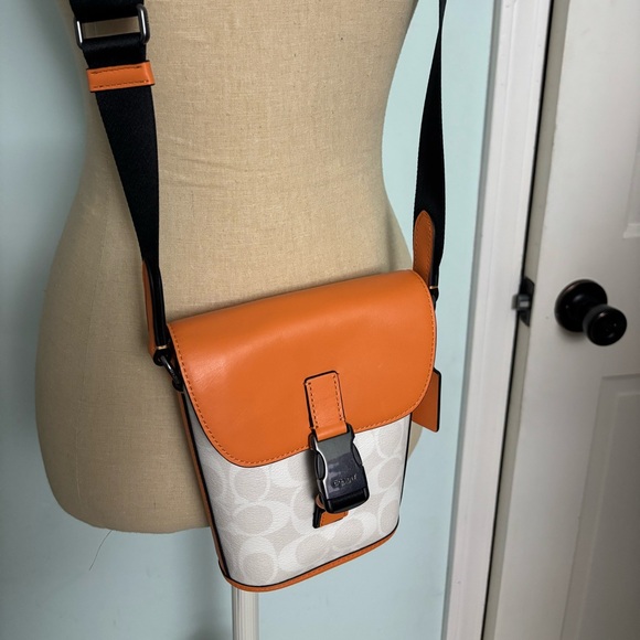 Coach Orange Men's Track Small Flap Crossbody Signature Orange - Picture 1 of 12